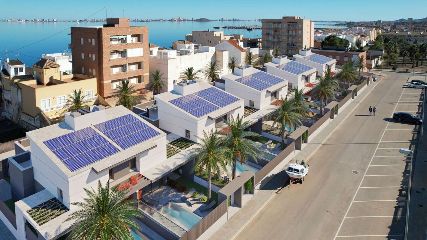 Villas de obra nueva con piscina privada y solárium junto al Mar Menor en Los Nietos