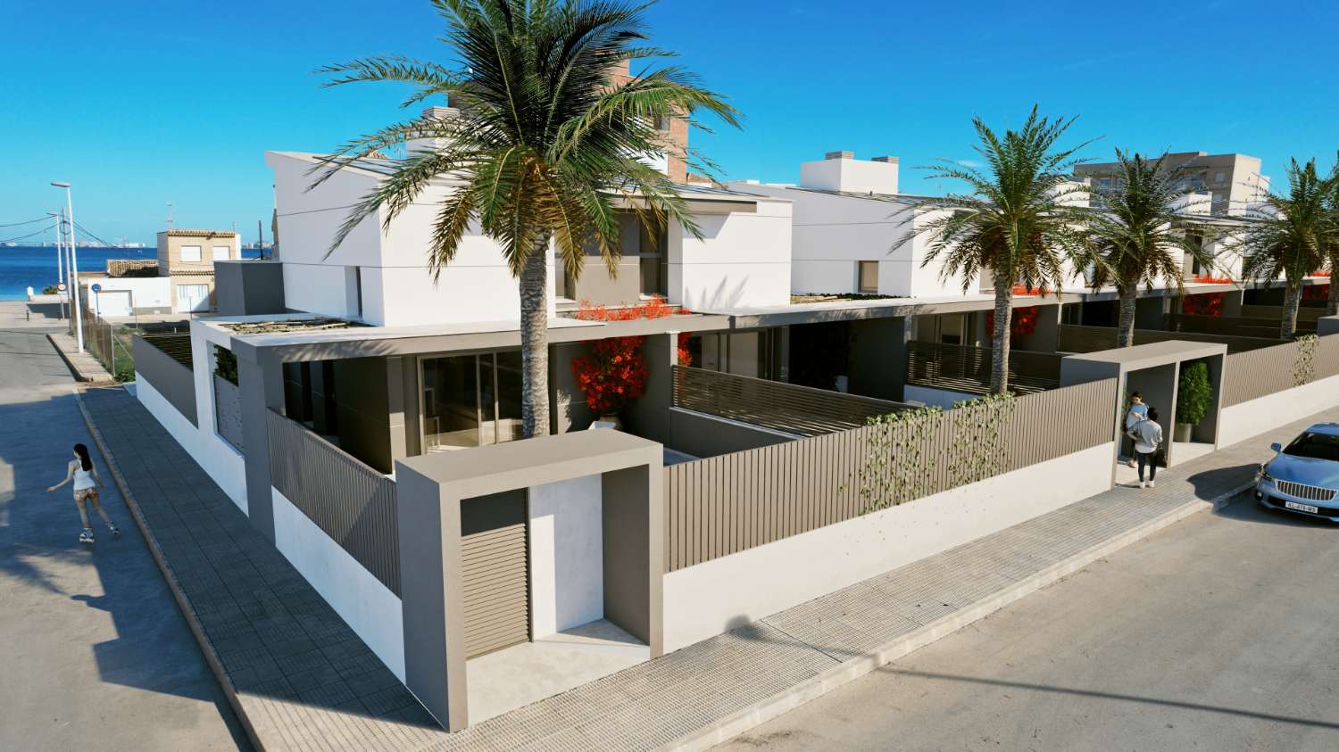 Villas de obra nueva con piscina privada y solárium junto al Mar Menor en Los Nietos
